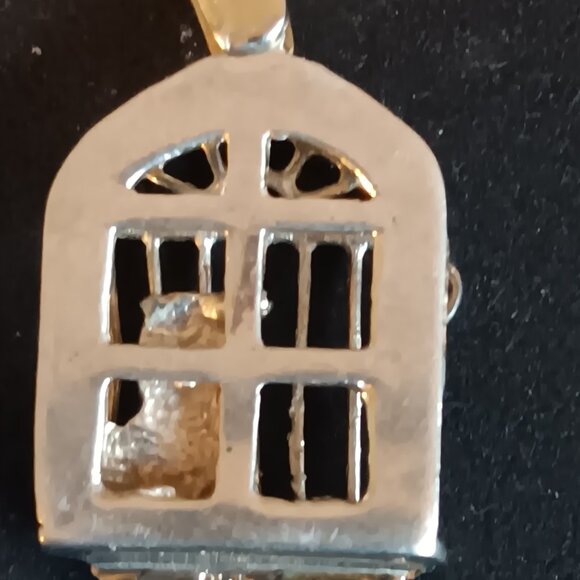 Rare Genuine Sterling Silver Pendant Bird In Cage Hallmarked Solid 925 Handmade - Picture 3 of 6